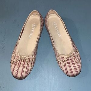 Vivaia Red and Beige Plaid Flat Shoes